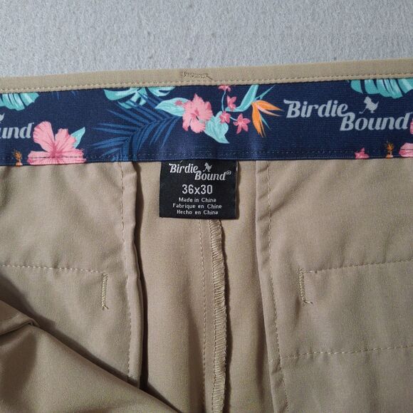 Birdie Bound Golf Pants Men 36x30 Khaki Stretch Performance Flat Front Preppy - Picture 8 of 10